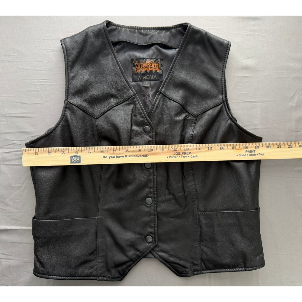 Street & Steel Athena Womens XL Black Leather Motorcycle Biker Vest Skull Lining - Picture 4 of 11